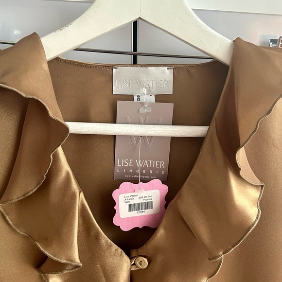 LISE WATIER Lingerie Satin Silky Pajama Set Extra Large Beige Gold Sleepwear - Picture 3 of 17